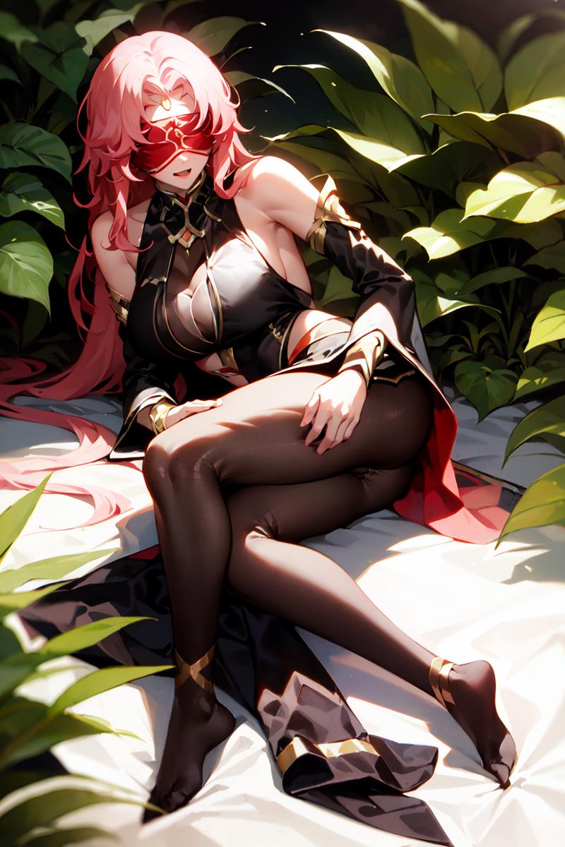 00883-863942823-, Babel, 1girl, solo, long hair, large breasts, bare shoulders, pink hair, pantyhose, lying, detached sleeves, on back, black pa.png